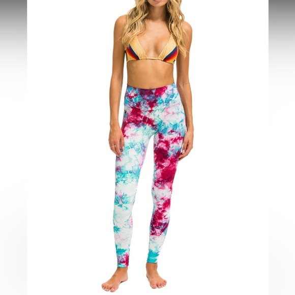 Aviator Nation Pants - Aviator Nation Hand Dyed Tie Dye Leggings Medium M Turquoise 27" Inseam $138